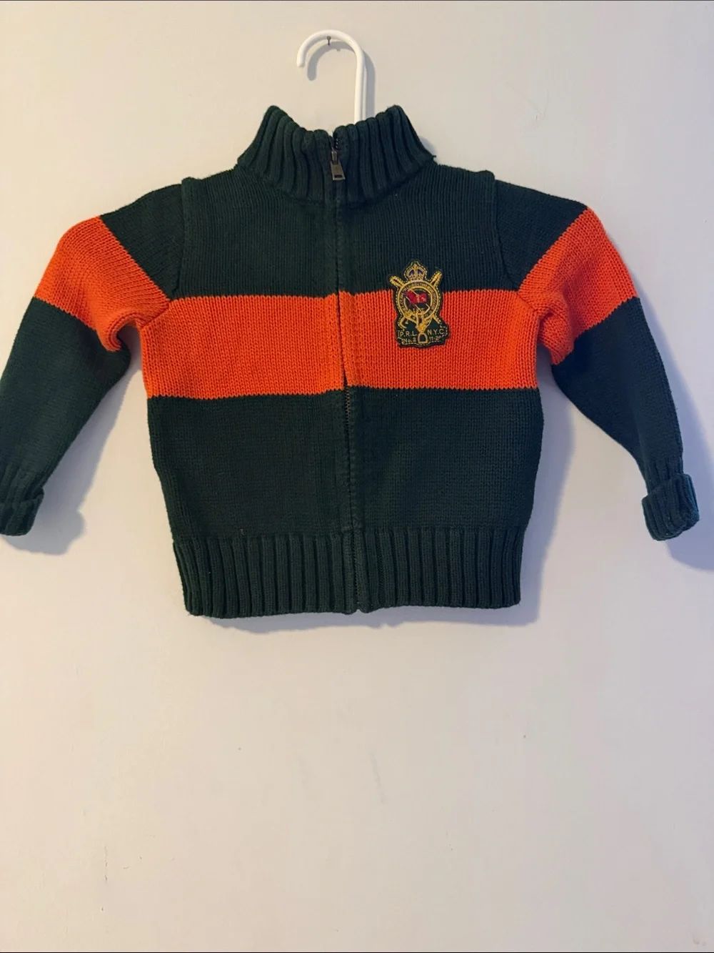 Ralph Lauren Green Sweater Jacket with Orange Stripe